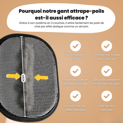 Gant statique attrape-poils : attire les poils comme un aimant