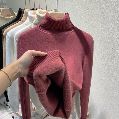Pull Tricot Doublé Polaire à Col Montant