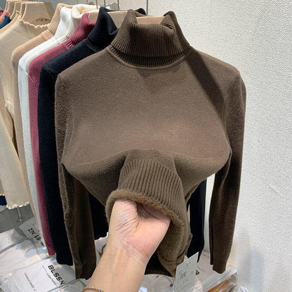 Pull Tricot Doublé Polaire à Col Montant