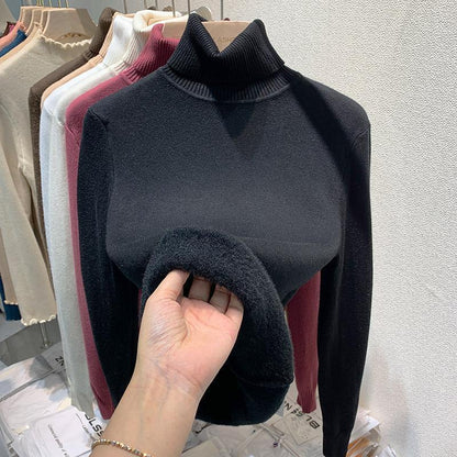 Pull Tricot Doublé Polaire à Col Montant