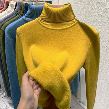 Pull Tricot Doublé Polaire à Col Montant