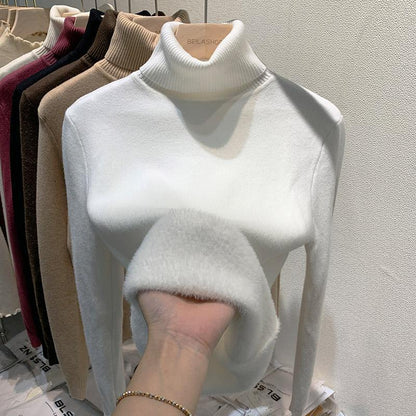 Pull Tricot Doublé Polaire à Col Montant