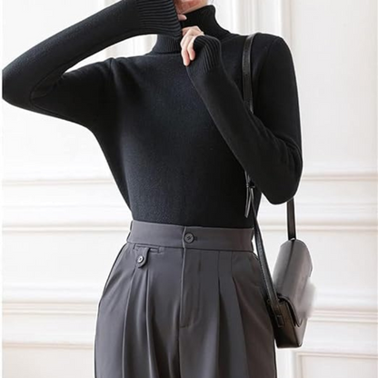 Pull Tricot Doublé Polaire à Col Montant